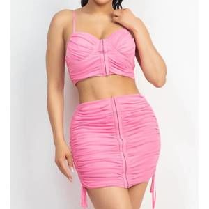 NEW SHOP IRIS BASIC krystal bra top and skirt set in pink